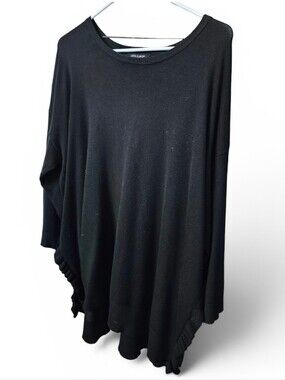 Women's CABLE & GAUGE Black Oversized Ruffle-Hem Top Sz 1X